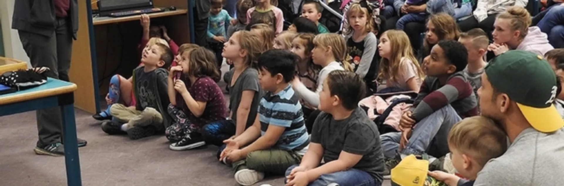 Tabatha Yang, the Bohart Museum of Entomology's education and outreach coordinator, shows a display of insects at a Vacaville Public Library event. The Bohart is in need of traveling display boxes and is raising funds. (Photo by Kathy Keatley Garvey)