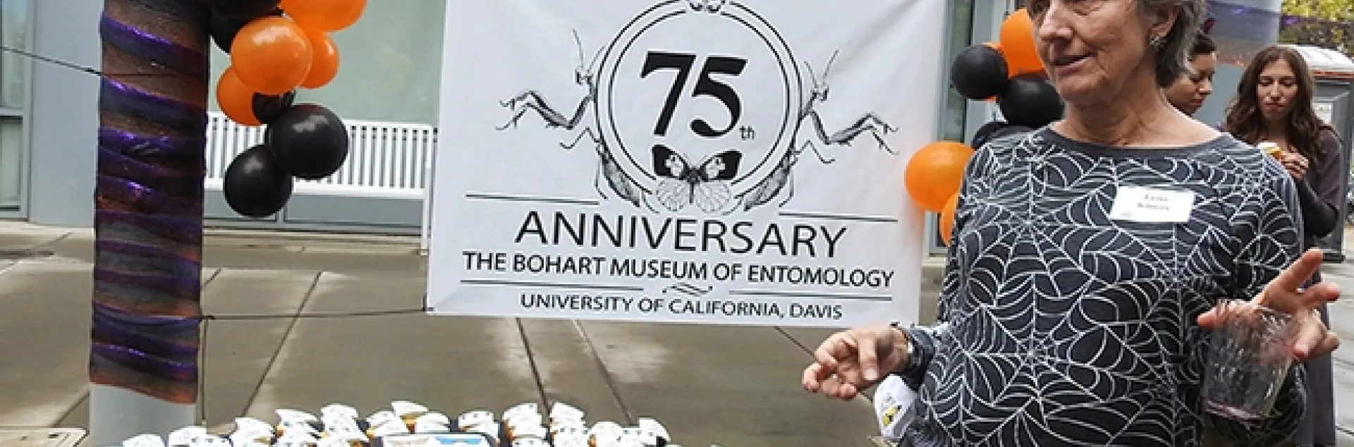 Lynn Kimsey, director of the Bohart Museum of Entomology and a UC Davis distinguished professor of entomology, addresses the crowd at the 75th anniversary party hosted last Saturday by the Bohart Museum Society. (Photo by Kathy Keatley Garvey)