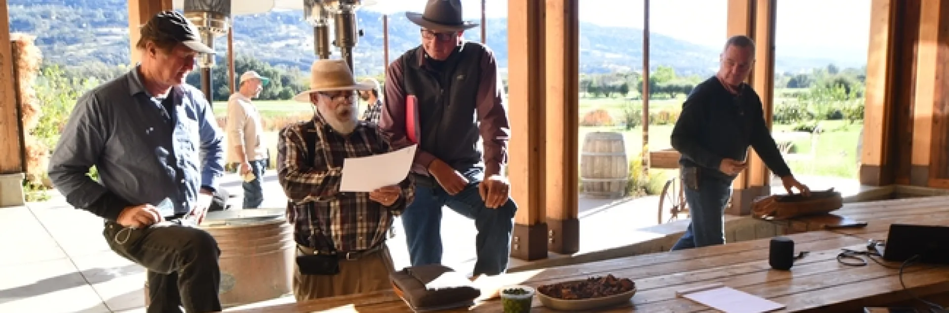 Farmer members of California's organic vegetable reduced soil disturbance group meeting to discuss project progress, November 3, 2021
