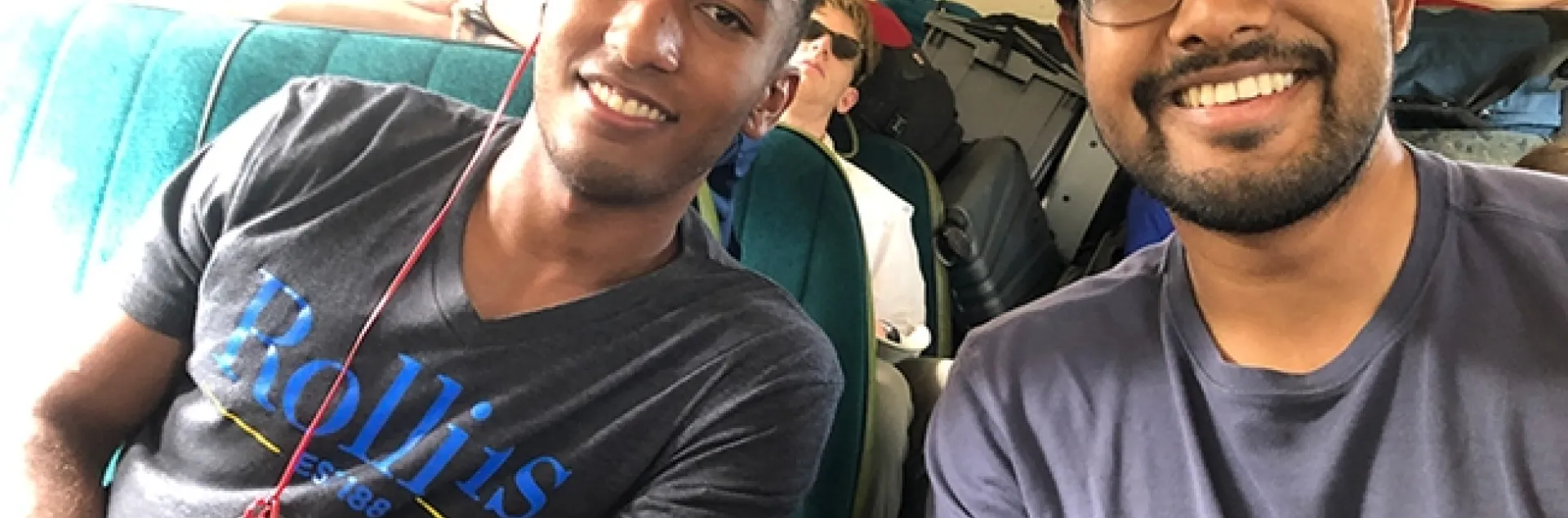 Praying mantis scientists Lohit Garikipati (right) traveling with friend and colleague Brian Fridie, an undergraduate student at the University of Florida, Gainesville. (Photo by Fran Keller, Bioblitz leader)