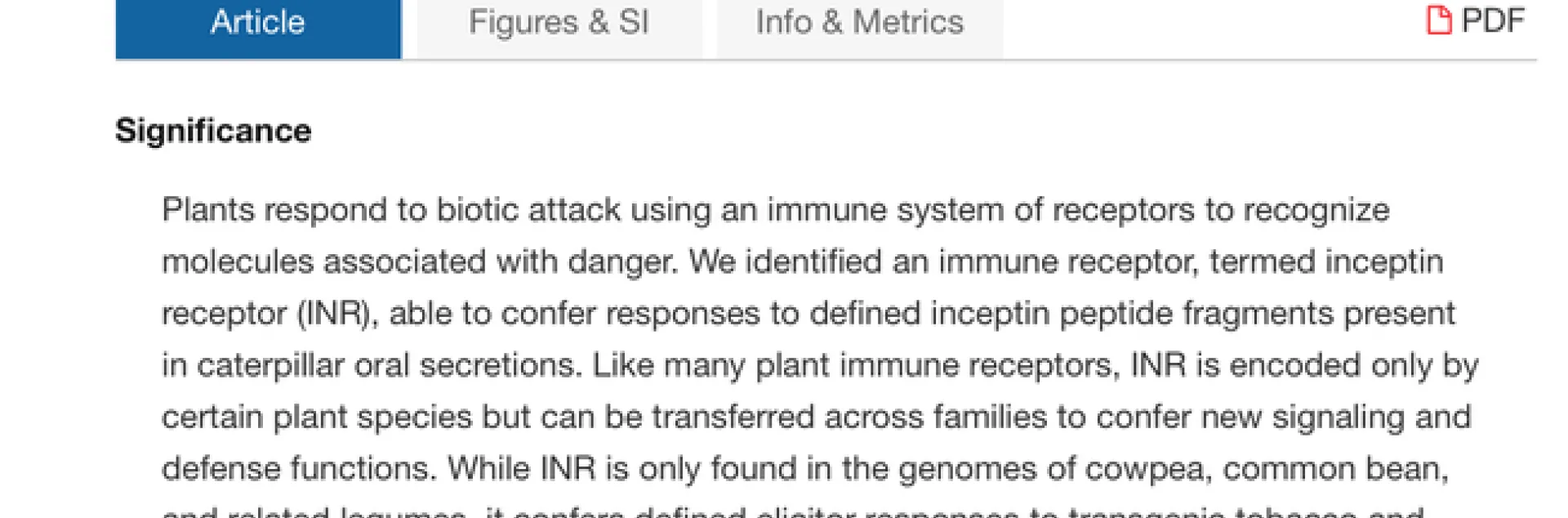 A screen shot of a PNAS publication written by Adam Steinbrenner and colleagues.