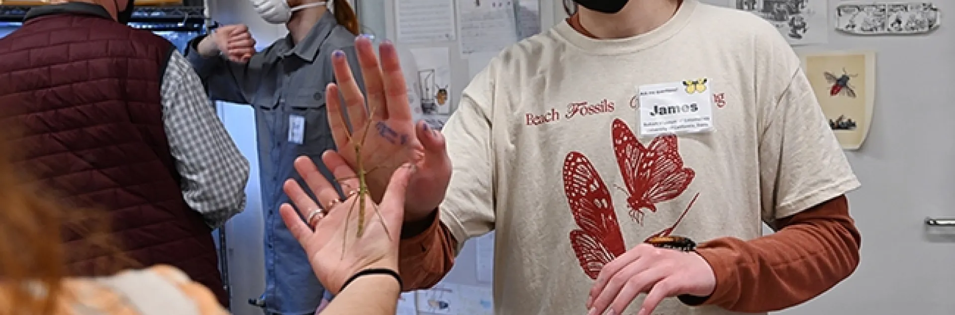 Insect enthusiast James Heydon (front) and scientist Ben Maples (back), a UC Davis entomology graduate who works at the California Department of Food and Agriculture, show insects at the Bohart Museum of Entomology on Sunday, March 6 during the 11th annual UC Davis Biodiversity Museum Day. (Photo by Kathy Keatley Garvey)