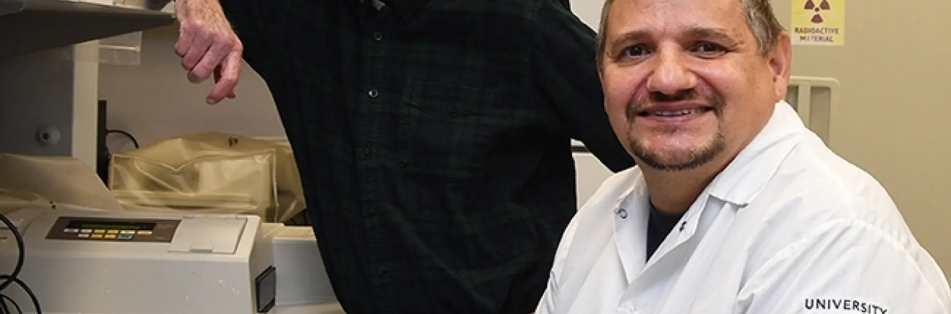 UC Davis distinguished professor Bruce Hammock (left) with biochemist Christophe Morisseau of the Hammock lab. (Photo by Kathy Keatley Garvey)