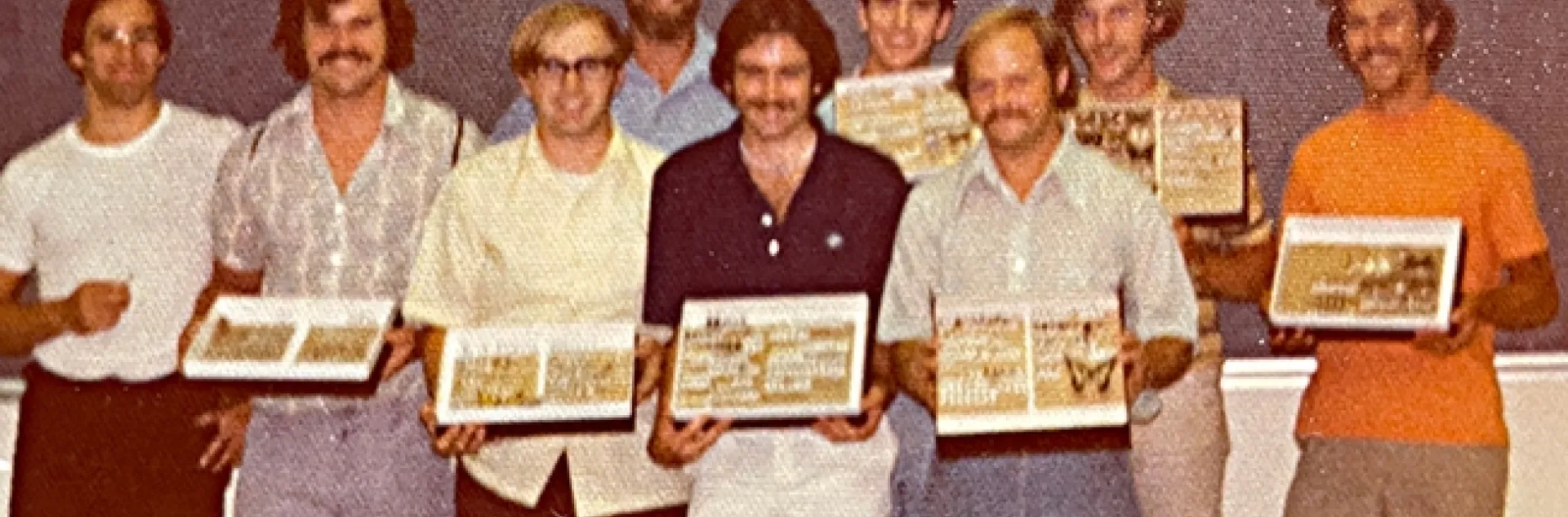 This image from a spring 1975 class taught by UC Davis entomology professor Robbin Thorp (back row, far left) shows students showing their collections. Gary Lamberti points out he is in the front row, second from right "in the dark blue shirt with all the dark hair."