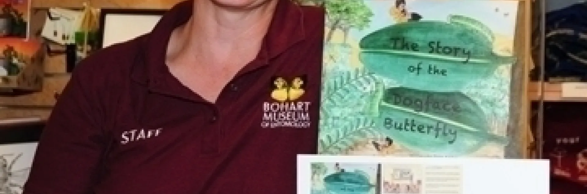 Fran Keller, then a UC Davis doctoral student, with her book, "The Story of the Dogface Butterfly." (Photo by Kathy Keatley Garvey)