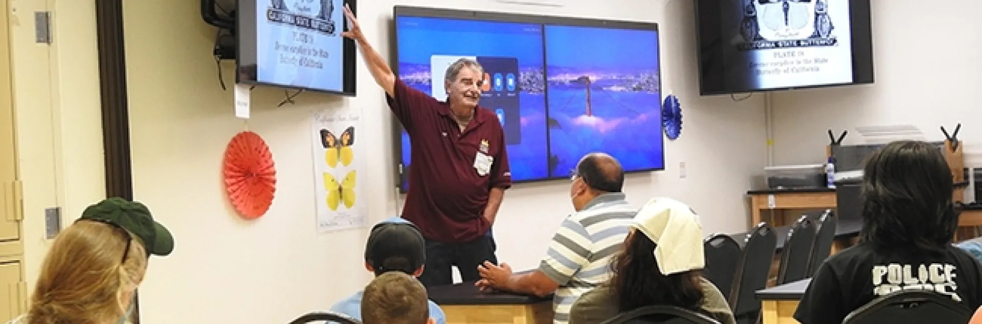 Bohart associate Greg Kareofelas talks about the history of the California dogface butterfly. (Photo by Kathy Keatley Garvey)
