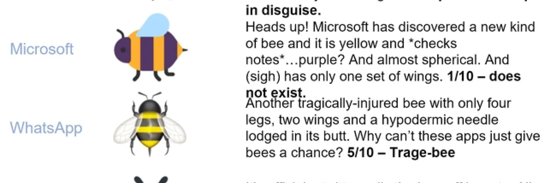 This is how Dr. Helen Taylor, conservation programme manager for the Royal Zoological Society of Scotland, described the various bee emojis.