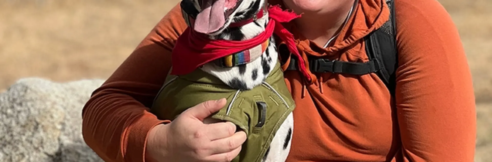 UC Davis doctoral candidate Olivia Winokur, who will complete her dissertation in October, cuddles her 2.5-year-old adopted Dalmatian, Scotty.