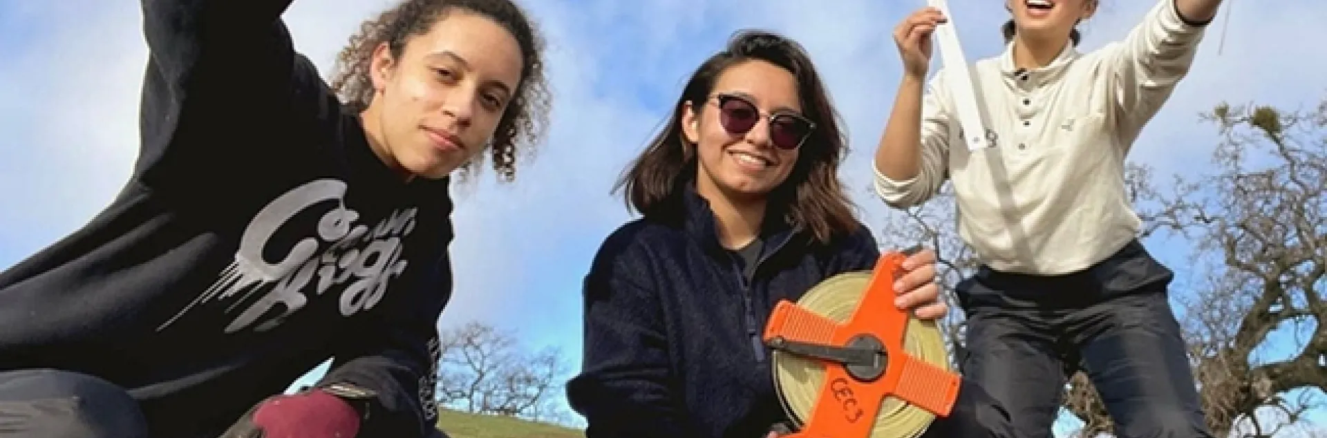 Bita Rostami (center) working at the Blue Oak Ranch Reserve in San Jose in the winter of 2021. With her are Logan Ruggles and Marissa Lopez. “We were working together on our first research project in the California Ecology and Conservation (CEC) of the University of California's Natural Reserve System, she said. “For this project, we were trying to measure the abundance of Achillea millefolium in recently burned and unburned areas around the reserve.” (Photo by Logan Ruggles)