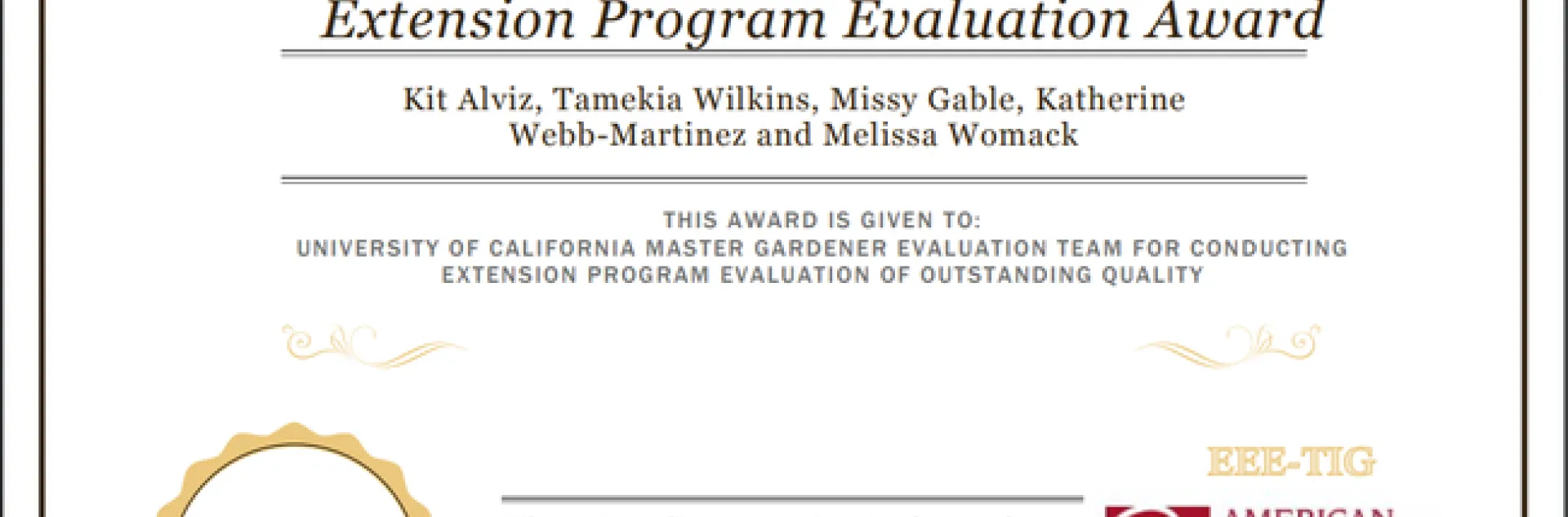 AEA Award certificate