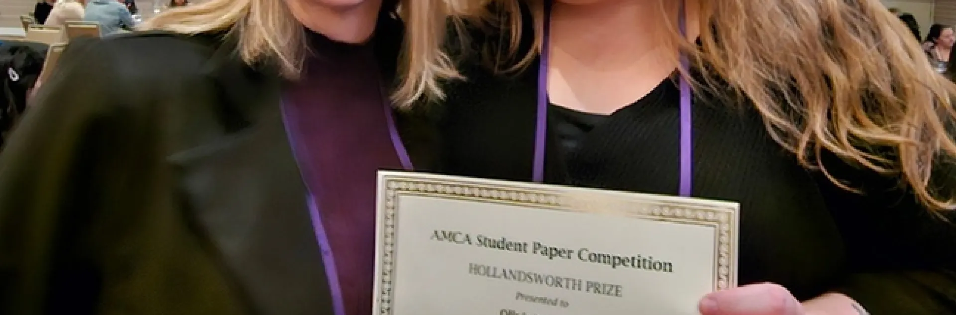 UC Davis postdoctoral scholar Olivia Winokur (right) received the Hollandsworth Prize at the 2023 American Mosquito Control Association conference. With her is her undergraduate research advisor from Cornell, Laura Harrington.