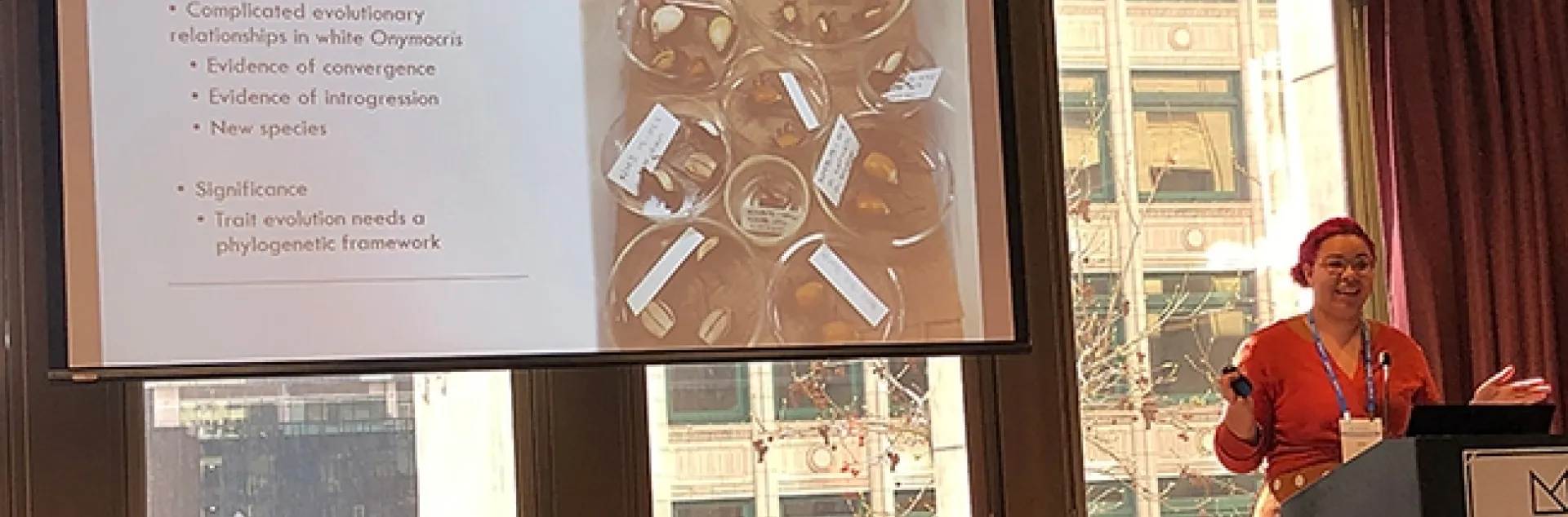 First-year doctoral student Iris Quayle presenting her research at the Pacific Branch, Entomological Society of America meeting. (Photo by Lisa Chamberland)