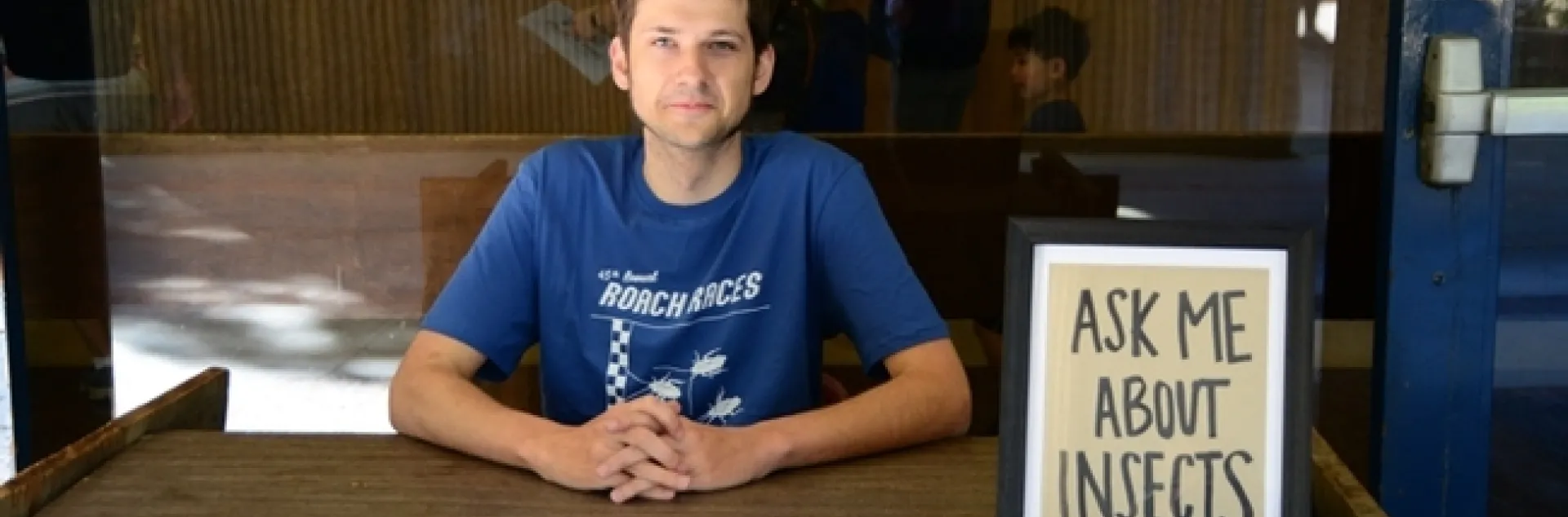 Doctoral candidate Zach Griebenow of the Phil Ward lab is ready to answer your insect questions at the booth, "The Doctor Is In." (Photo by Kathy Keatley Garvey)