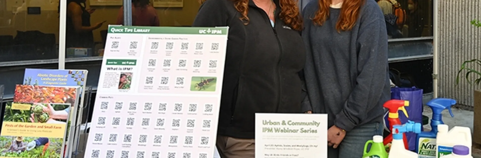 Ready to field questions are these representatives of the UC Statewide Integrated Pest Management Program: Karey Windbiel-Rojas (left), associate director for Urban and Community IPM/Area IPM Advisor, and IPM educator Lauren Fordyce. (Photo by Kathy Keatley Garvey)