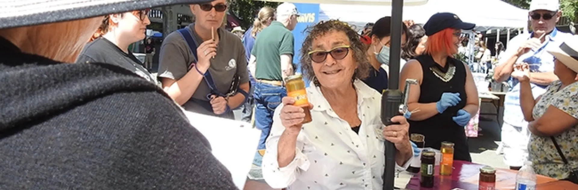 Amina Harris, director of the UC Davis Honey and Pollination Center, and co-founder of the California Honey Festival, talks about honey. (Photo by Kathy Keatley Garvey)
