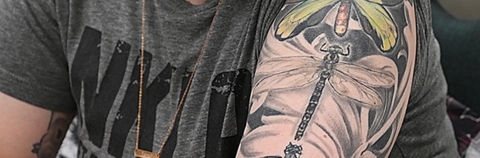 Anna Garrison's arm art: a tattoo of Cordulegaster diadema, aka Apache spiketail. The Sacramento resident is the daughter of noted dragonfly expert Rosser Garrison. (Photo by Kathy Keatley Garvey)