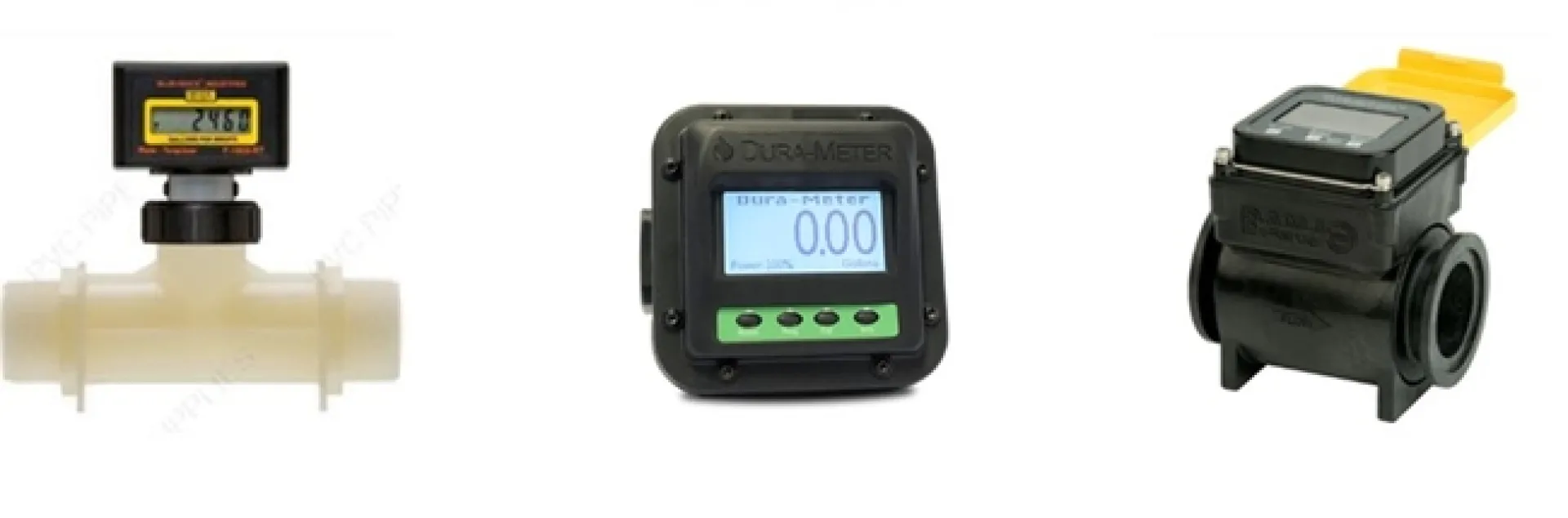 Figure 1. Three models of flowmeters that use different mechanisms for measuring flow were evaluated for accuracy in measuring the volume of fertilizer pumped from a tank.