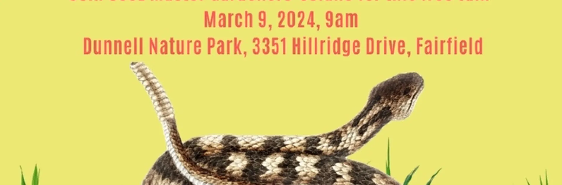 a snake coiled up with the title snakes, good or bad? a talk by ucce master gardeners about snakes and how to identify and manage in your home garden.