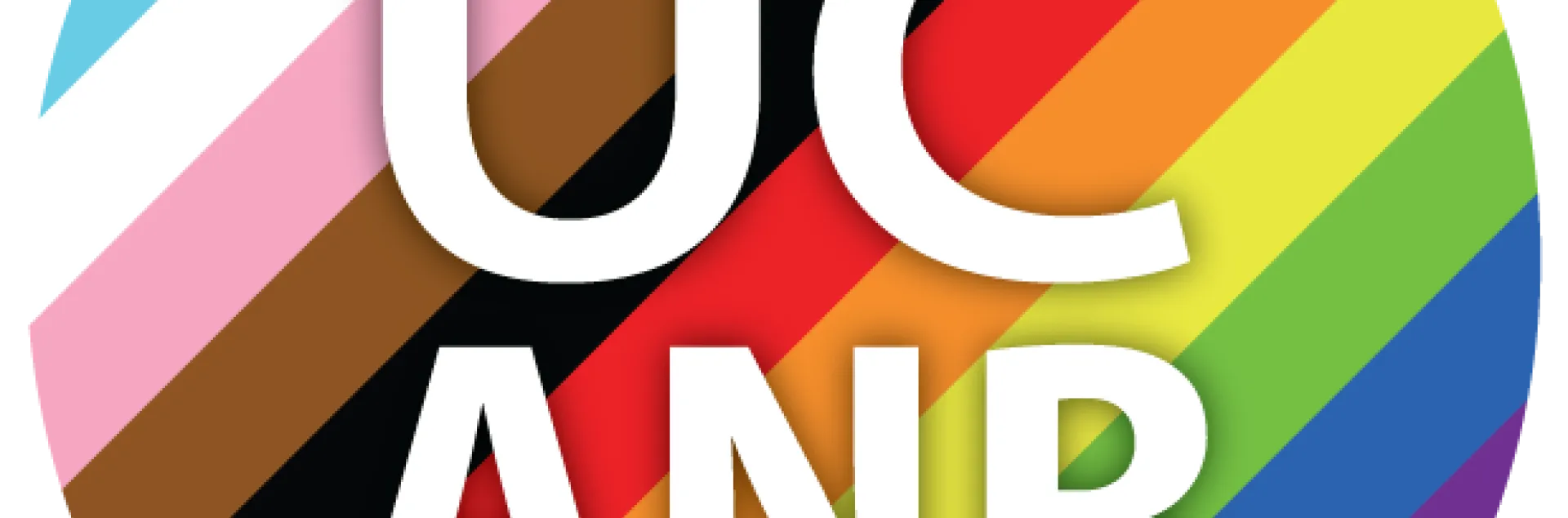 UC ANR in a circle with light blue, white, pink, brown, black, red, orange, yellow, green, royal blue and purple stripes.