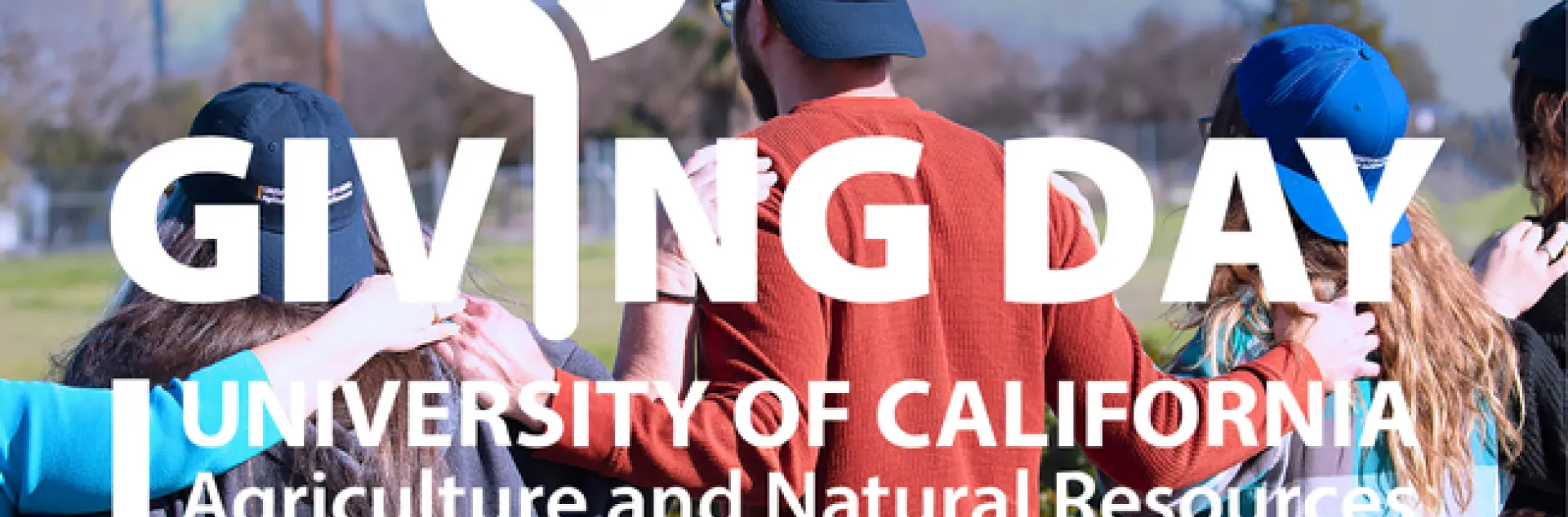 Backs of people wearing UC ANR hats backwards with a rainbow on the left side.