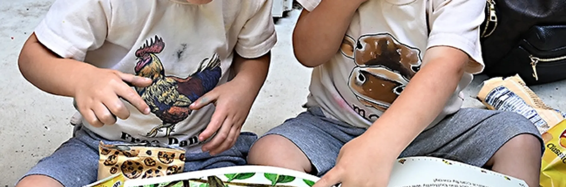 A children's book on the California state insect, the dogface butterfly, draws the interest of twins Ford and Wyatt Devine, 2, of Vacaville.The book was displayed at the Vacaville Museum Guild's Children's Party. (Photo by Kathy Keatley Garvey)