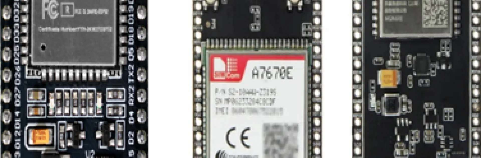 ESP-32 Wrover kit (left) and TTGO ESP 32 SIM 800L module (right)