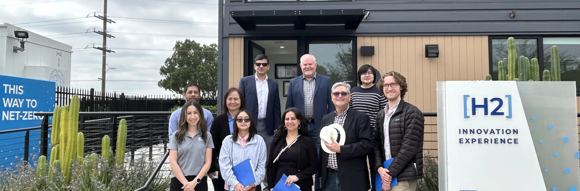 Tour group gathers in front of the SoCalGas Hydrogen Home.