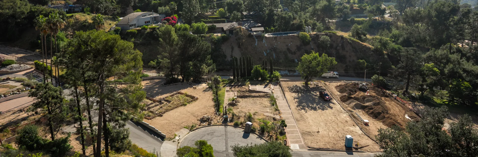 A panoramic view of Altadena's burned neighorhoods.