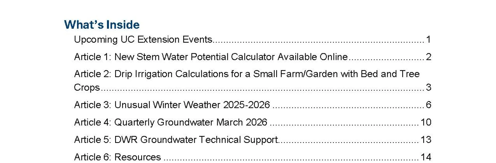 Image of first page of Glenn County UCCE Sacramento Valley Water Newsletter May 2026