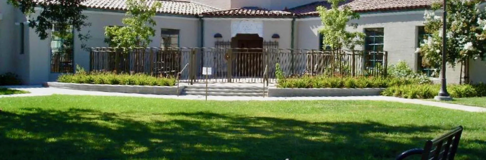 Visalia Branch Library Historical Section with benches in foreground