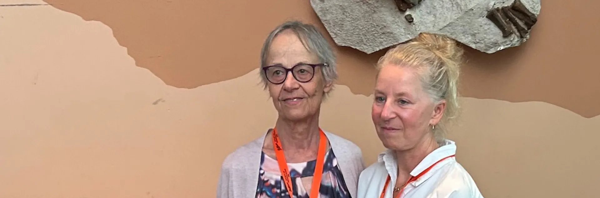 UC Davis Professor Emerita Valerie Williamson (left) receives the Society of Nematologists' Honorary Member award from Dorota Porazinska, associate professor at the University of Florida and chair of the SON Awards Committee.