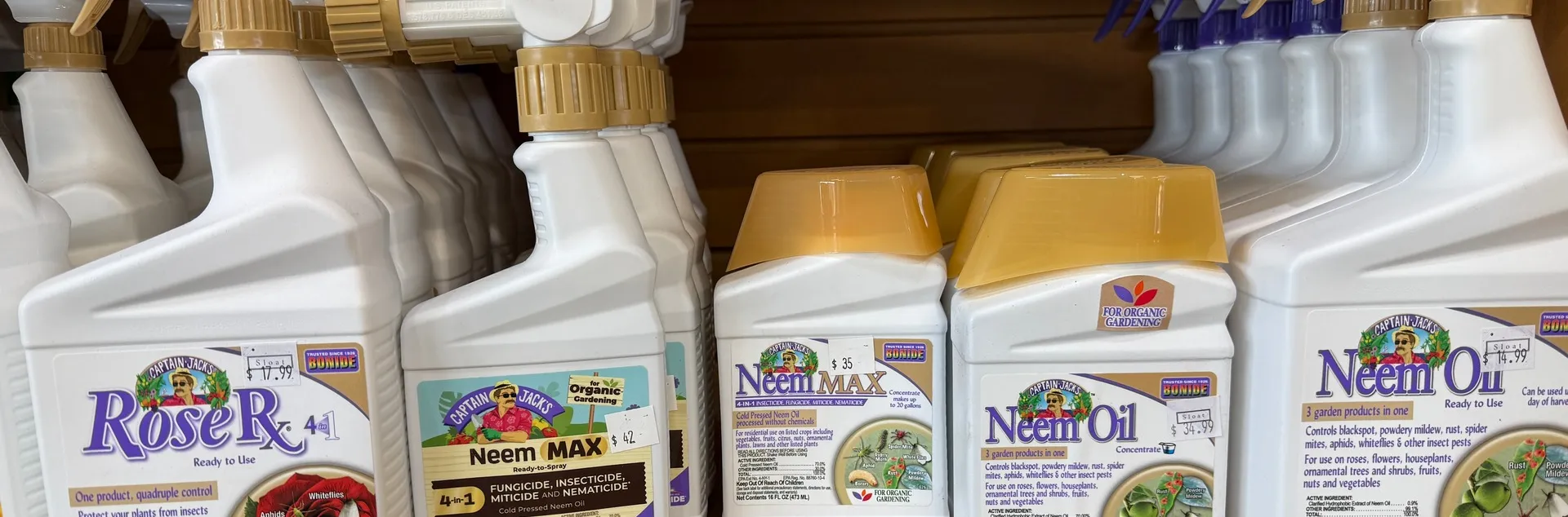 Plastic bottles of horticultural oils