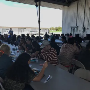 breezeway set up with tables and chairs for an event