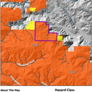 Example map from the Wildfire Fuel Mapper map report depicting CAL FIRE Fire Hazard levels