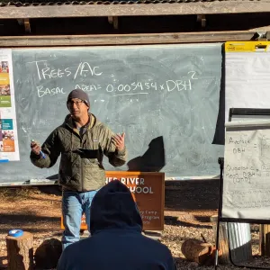 Maurice Hyunh, USFS Silviculturalist, instructing a class on forestry concepts