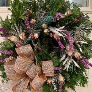 Beautiful wreath with purple and gold accents