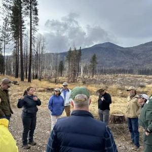 Group of post-fire workshop participants at a field day in Siskiyou County.