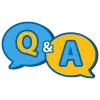 icon with the letters Q and A in talk bubbles