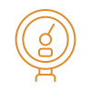 Orange icon of pressure gauge. 