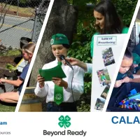 Collage of Calaveras County 4-H youth participating in activities such as cooking, LEGO building, showing rabbits, gardening, and public speaking. 